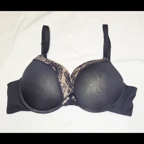 Women's 38A Push Up Padded Lift Support Underwire Add 2 Cup Plunge Bra Black - Picture 2 of 9